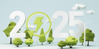 Eco-friendly future vision with green energy, nature conservation, and wind turbines promoting sustainable development and clean energy usage. 3d rendering. photo