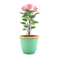 3D Render of a Pink Flower Plant in a Green Pot png