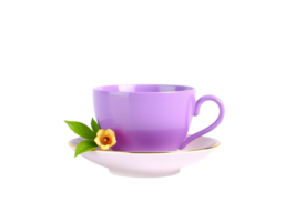 Purple teacup with flower on saucer png