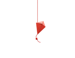 A single red kite with a geometric shape hanging from a string png