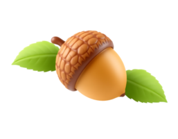 Cute 3D render of an acorn with leaves on a transparent background png