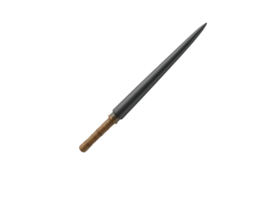 Realistic 3D render of a spear with a wooden handle and metal blade on transparent background png