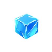 Close-up of a transparent, glossy, blue ice cube isolated on a transparent background. png