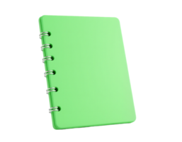 Green notebook with spiral binding isolated on transparent background. png