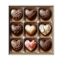 A delectable assortment of heart-shaped chocolates arranged in a box. png