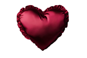 A plush red heart-shaped pillow with ruffled edges, perfect for adding a romantic touch to any decor. png