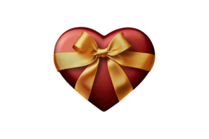 Red heart-shaped gift box with a golden ribb, perfect for celebratis and romantic occasis. png
