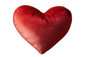 Red heart-shaped pillow, soft fabric, perfect for decorati or gifting, png