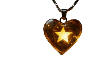 Heart-shaped pendant with a star embedded, illuminated a dark png