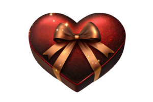 Heart-shaped gift box adorned with a golden bow, perfect for expressing love special occasis. png
