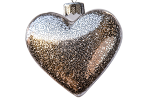 Shiny heart-shaped ornament with glitter, perfect for festive decoratis, png