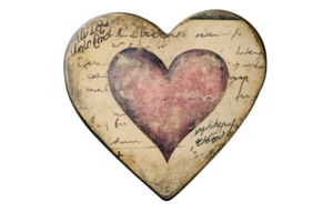 Vintage heart shaped design with handwritten notes, suitable for romantic themes and artistic applicatis. png