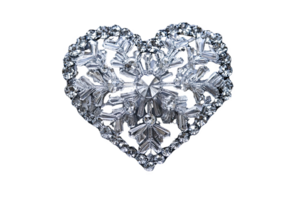 Intricate silver heart design with snowflake patterns png