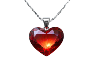 Heart-shaped ruby pendant silver chain with sparkle effect, png
