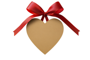 Heart-shaped cardboard with a red ribb png