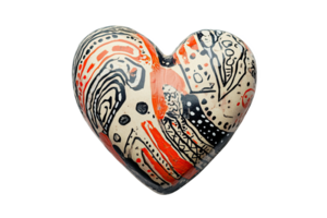 Decorative heart-shaped object with unique patterns and colors, png