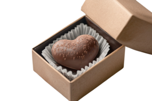 Delicious heart-shaped chocolate in a gift box with a decorative liner. png