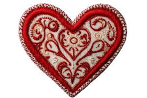 Embroidered heart design with intricate patterns, perfect for textile projects and romantic themes. png