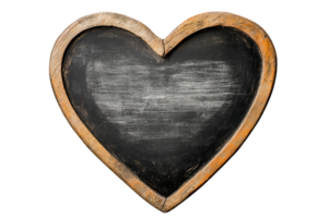 Heart-shaped chalkboard with wood frame for messages, png