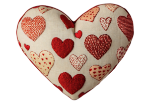 Cozy heart shaped cushi with various red hearts light , perfect for home decor. png