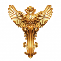 stunning golden eagle emblem with intricate detailing and ornate wings, symbolizing strength and elegance. This decorative piece adds luxurious touch to any setting png