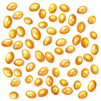 Golden oval shapes scattered on transparency background create vibrant and eye catching visual. These shiny elements evoke sense of luxury and abundance, perfect for various design projects png