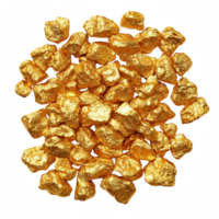Golden nuggets scattered on transparency background create striking visual. shiny texture and vibrant color evoke feelings of wealth and luxury, making this perfect for various uses png
