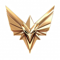 Golden emblem with sharp, angular wings and central star like design, symbolizing strength and achievement, radiating sense of power and prestige png