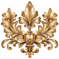 Elegant gold ornament featuring intricate leaf and floral designs, perfect for adding touch of luxury and sophistication to any decor. This clipart is ideal for various artistic and design png