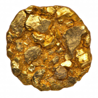shiny gold nugget with rough texture, showcasing various sizes of gold flakes and natural, organic shape. This striking piece captures allure and beauty of gold in its raw form png