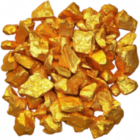 Shiny gold nuggets scattered on transparency background, showcasing their vibrant color and texture. These nuggets symbolize wealth and luxury, capturing eye with their gleaming surfaces png