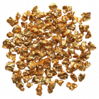 Golden nuggets scattered on transparency background create striking visual. shiny, textured surface of gold reflects light beautifully, evoking sense of luxury and wealth png