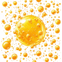 Bright yellow bubbles float against transparency background, creating vibrant and lively atmosphere. shiny, translucent spheres vary in size, adding depth and sense of movement to composition png