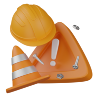 3d render BUILDING helmet with traffic cone and danger sign illustration png