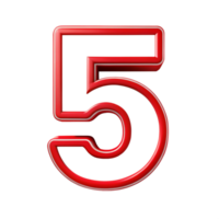 number five in the red design with white outline is isolated on transparent background png
