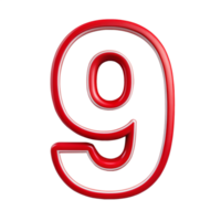number nine in the red and white design with white outline is isolated on transparent background png