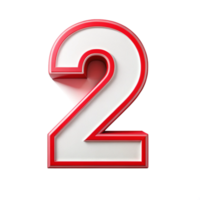 number two in the red and white design with white outline is isolated on transparent background png