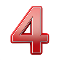 number four in the red design with white outline is isolated on transparent background png
