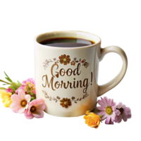 good morning written on the coffee cup is isolated on transparent background png