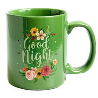 good night written on the green coffee cup is isolated on transparent background png