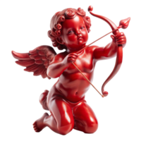 a red cherub statue with a bow and arrow sculpture is isolated on transparent background png