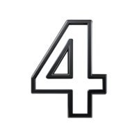 written number four in the black 3d design with white background is isolated on transparent background png