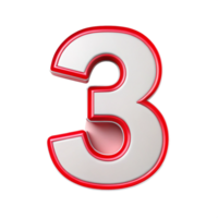 number three in the red and white design with white outline is isolated on transparent background png