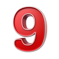 number nine in the red design with white outline is isolated on transparent background png