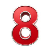 number eight in the red design with white outline is isolated on transparent background png