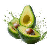 Fresh Avocado Slices Floating in Mid-Air . Stylish Splash Effect for Healthy Snack Ads, Isolated on Transparent Background png