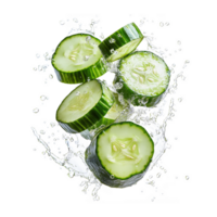 Fresh Cucumber Slices Floating in Mid-Air on Transparent Background png