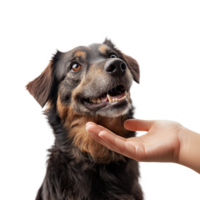 Loyal Dog Reaching for Human Hand. Heartwarming Connection Between Pet and Owner, Isolated on Transparent Background. Perfect for Pet Adoption Ads, Animal Welfare Campaigns, or Family Bonding png