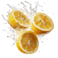 Fresh Lemons Slice Floating in Mid-Air. Isolated on Transparent Background png