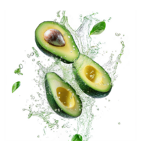 Fresh Avocado Slices Floating in Mid-Air . Isolated on Transparent Backgroun png